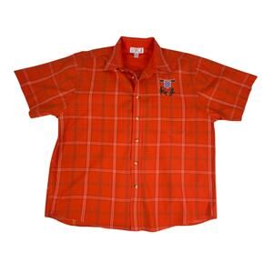 USTRC US Team Roping Championship Mens Button Up Shirt Size Large Orange Plaid